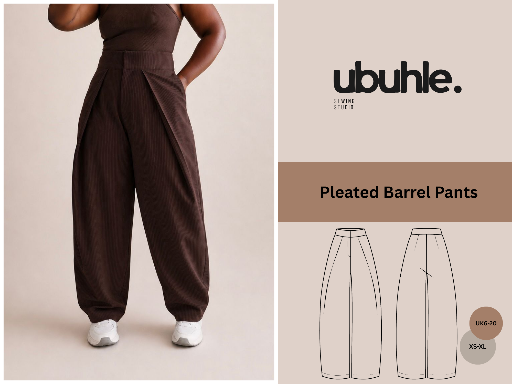 Pleated Barrel Pants PDF Sewing Pattern